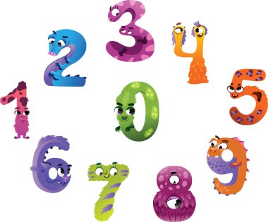 Çocuklar için çizgi film numaraları koleksiyonu. Canavarlar. Vektör hastası