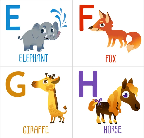 Χαριτωμένα κινούμενα σχέδια ζώων αλφάβητο για τα παιδιά. Παράξενους χαρακτήρες κινουμένων σχεδίων: E — Διανυσματικό Αρχείο