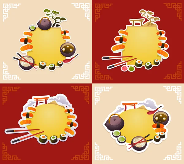 Set cards design com comida asiática . —  Vetores de Stock