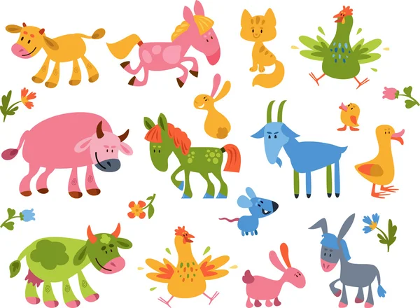 Collection d'animaux de ferme et d'oiseaux. Illustration vectorielle simple . — Image vectorielle