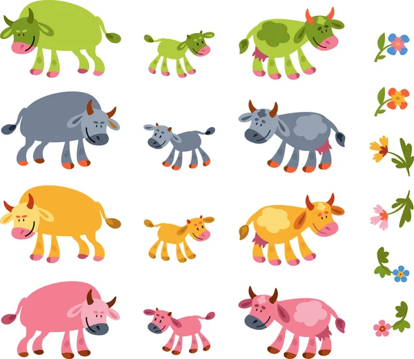 Милый векторный набор коров. Фермерские животные: векторная иллюстрация . — стоковый вектор