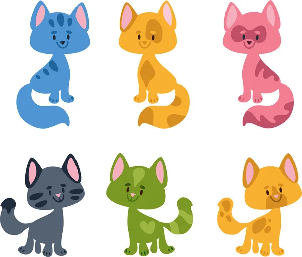 Coleção de gatos de desenhos animados. Ilustração vetorial . — Vetor de Stock
