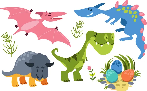 Collection of Cute Cartoon Dinosaurs 1. Simple, isolated on whit Stock Vector