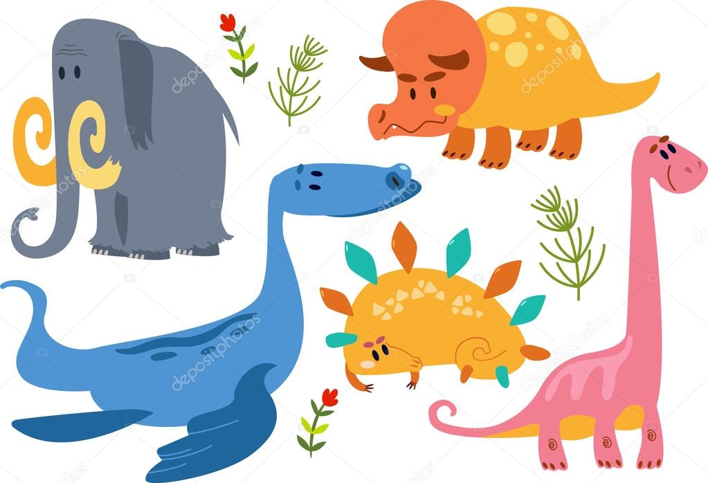 Collection of Cute Cartoon Dinosaurs 1. Simple, isolated on whit