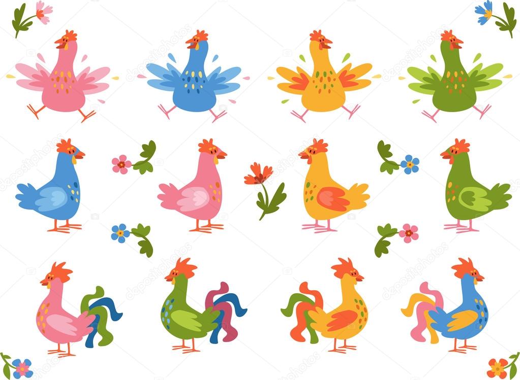 Simple Chicken And Rooster Collection Farm Birds Vector Illust Stock Vector C Caramelina