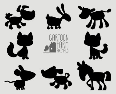 Collection silhouette cartoon farm animals clipart