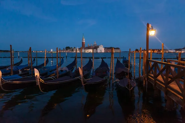 Gondolas Venice Night View San Giorgio Maggiore Church San Marco — Stock Photo, Image