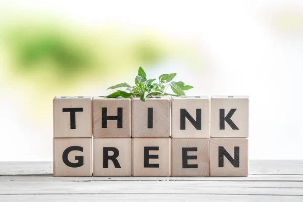 Piense signo verde con una planta —  Fotos de Stock