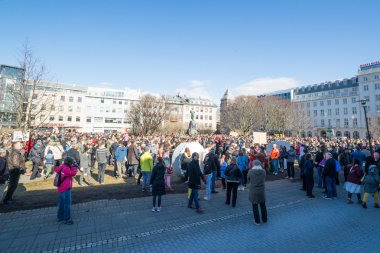 İzlanda Reykjav meclisinde dışında gösteren vatandaşlar