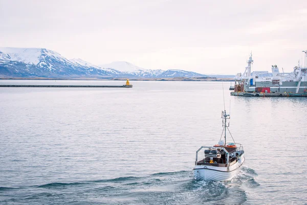 Fishing boat in Iceland on it's way out to sea — Stock Photo, Image
