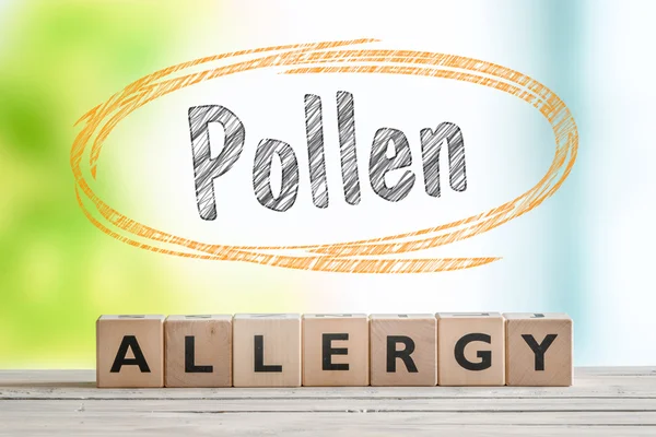 Titular de alergia al polen con un cartel de madera — Foto de Stock