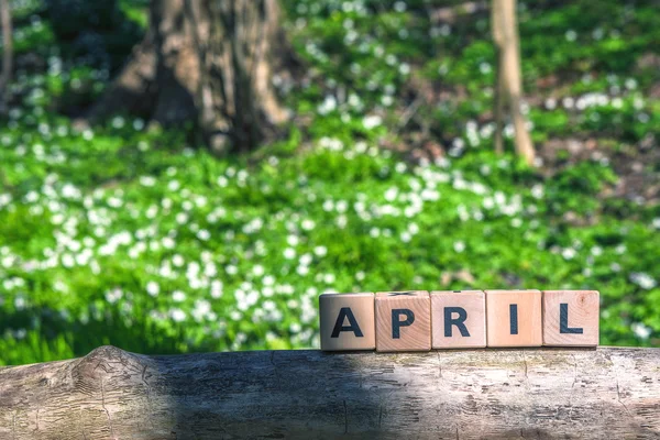 Aprile segno in un giardino verde — Foto Stock