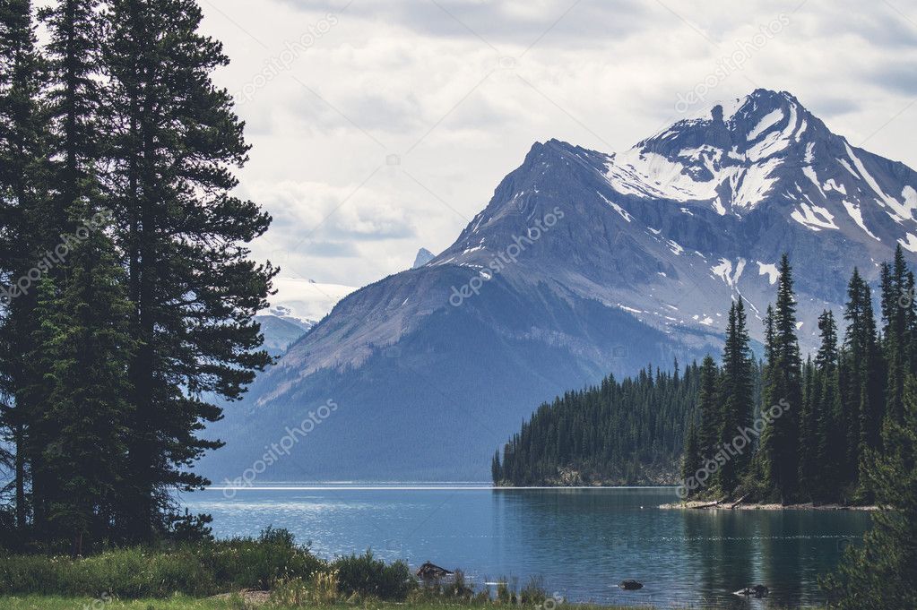 Beautiful lake landscape with mountain peaks