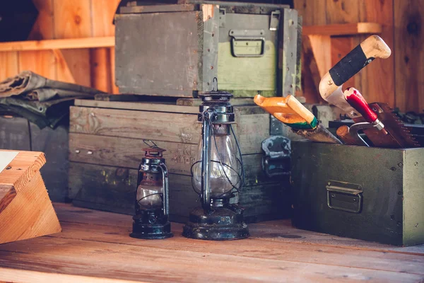 Old lanterns in a wooden barn — ストック写真