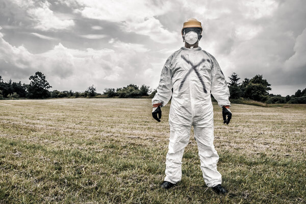 SCary worker on a field