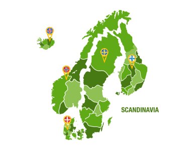 Scandinavia map with flags clipart