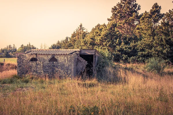 Petite maison en brique sur un terrain — Photo