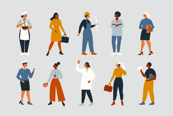 Colección Mujeres Trabajadoras Diferentes Ocupaciones Profesiones Que Usan Ilustración Vectorial — Vector de stock