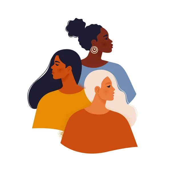 Belleza Étnica Múltiple Rostros Femeninos Diversos Diversa Etnia Africano Asiático — Vector de stock