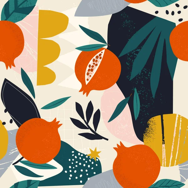 Collage Diseño Floral Contemporáneo Sin Costuras Modernas Frutas Exóticas Selva — Vector de stock