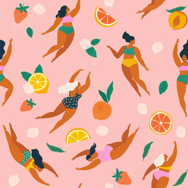 Dívky v plavkách potápění a koupání v osvěžující ovocné limonády s ledovými kostkami hladký vzor. Royalty Free Stock Ilustrace