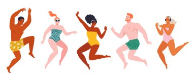 Group of Young people carefree attractive shiny modern multiethnic good mood flying air isolated travel sale summer concept