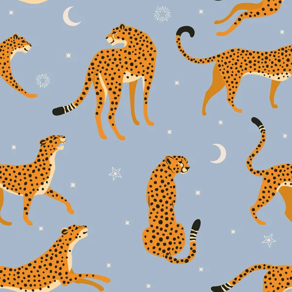 Abstrakt leopardmönster på drömmande himmelska bakgrund. Vektor sömlös konsistens. Trendig illustration. Vektorgrafik