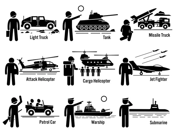 Conjunto de transporte de soldados del ejército de vehículos militares — Vector de stock