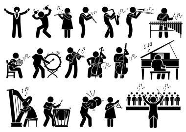 Müzik Enstrümanlı Orkestra Senfoni Müzisyenleri Yapıştırıcı Resim Simgeleri