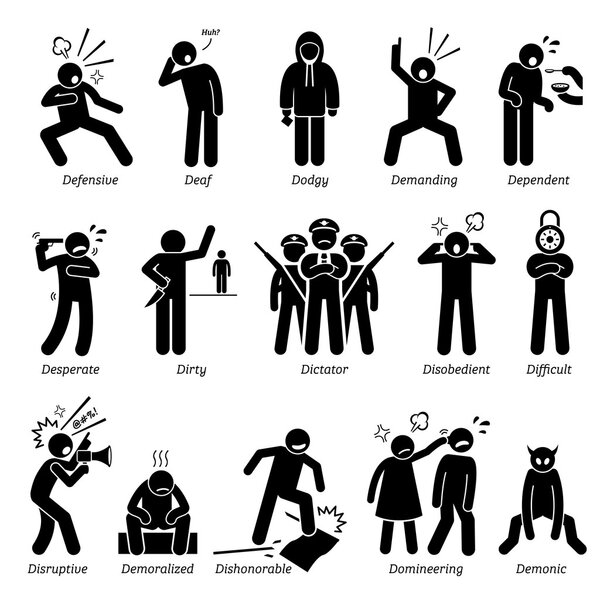 Отрицательные черты характера личности. Стыкайте фигурки людей иконами. Начиная с алфавита D
.