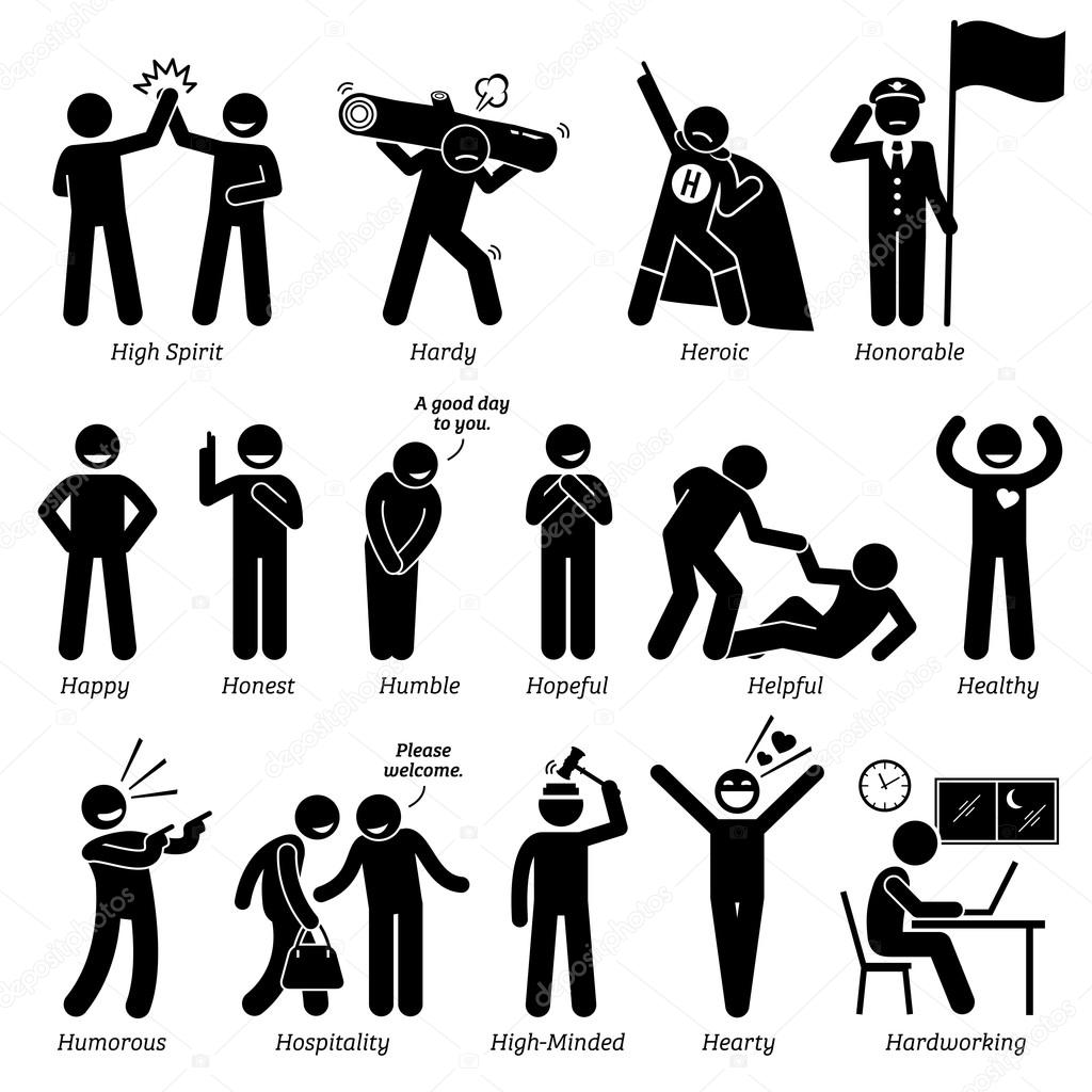 Positive Personalities Character Traits. Stick Figures Man Icons ...