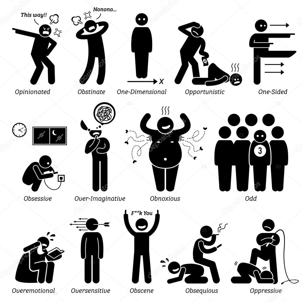 Negative Personalities Character Traits. Stick Figures Man Icons ...