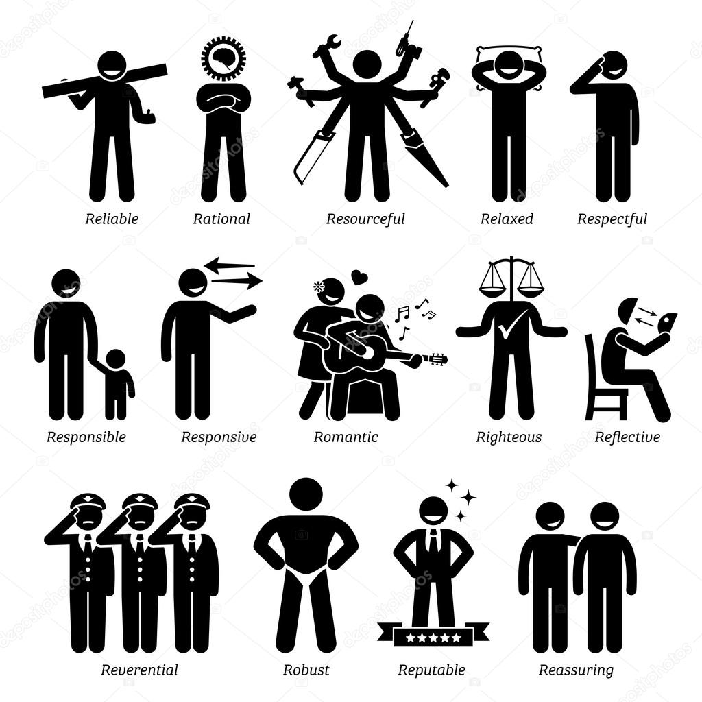 Positive Personalities Character Traits. Stick Figures Man Icons ...