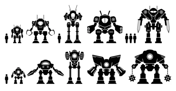 Obří Mecha Robot Nebo Bitevní Bot Set Kolekce Vektorové Ikony — Stockový vektor