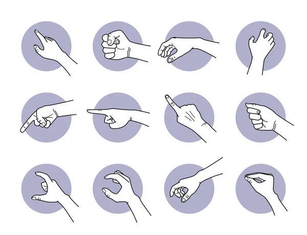 Pointant Main Saisissant Des Gestes Illustrations Vectorielles Des Poses Mains — Image vectorielle