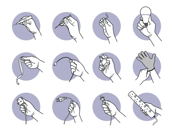 Рука Тримає Електричні Інструменти Обладнання Векторні Ілюстрації Руки Тримає Тестову — стоковий вектор