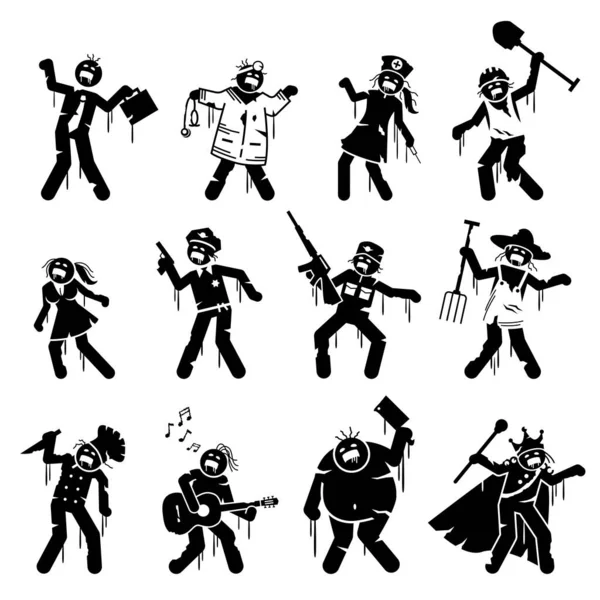 Zombie Infectados Diseños Personajes Muertos Ilustración Vectorial Hombre Negocios Médico — Vector de stock
