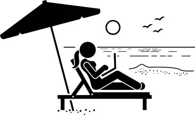 Kadın bilgisayarını farklı duruşlarda, pozlarda ve mekanlarda kullanıyor. Sanatsal çalışmalar, kızın evde, ofiste, kafede, yatak odasında, plajda ve açık hava parkında internete erişmek ve gezinmek için bir dizüstü bilgisayar kullandığını gösteriyor..