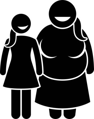 Farklı vücut ölçülerinde ve yükseklik simgelerinde kadınlar ve kızlar. Çubuk figürleri ortalama, uzun, kısa, şişman ve ince kadın figürlerini betimler..