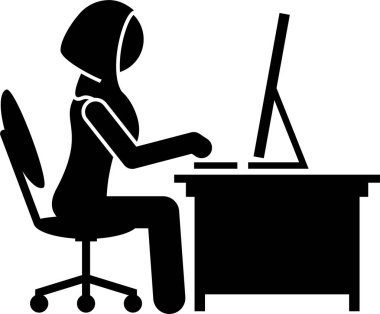 Profesyonel modern Müslüman yönetici iş kadını ofiste çalışıyor. Çalışan bir tesettür giyen İslami iş kadınının vektörü