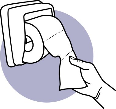 Tuvalet kağıdı ve mendil kullanarak el ele tutuşmak. El ele tutuşmanın, çekmenin ve tuvalet kağıdını tutucudan çıkarmanın vektör çizimleri. Kutudan ve paketten bir kağıt mendil kapıyor.