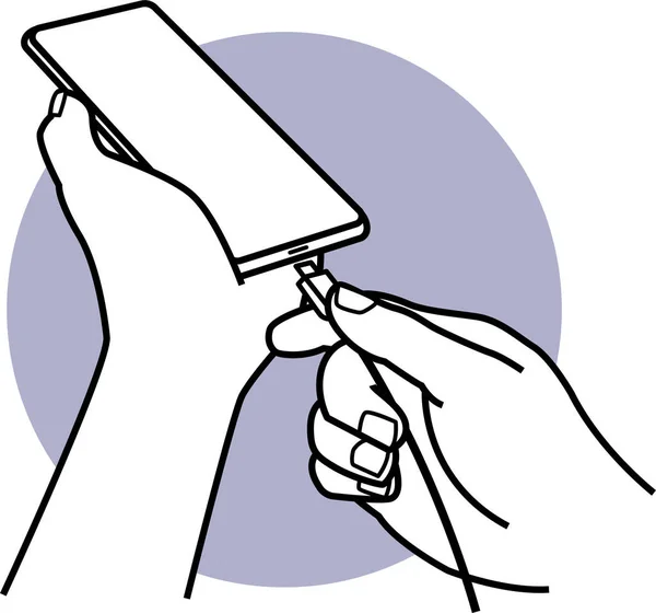 Ilustracja Wektorowa Ręcznego Trzymania Smartfona Ładowarki — Wektor stockowy