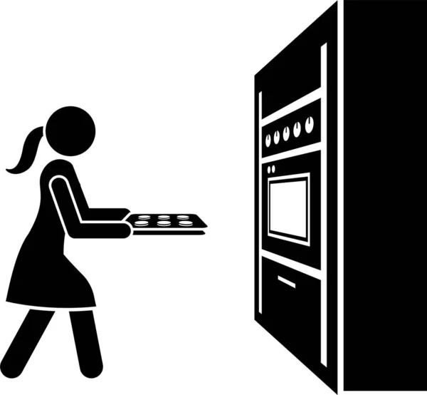 Minimalistic Vector Illustration Girl Kitchen Concept — Stock Vector