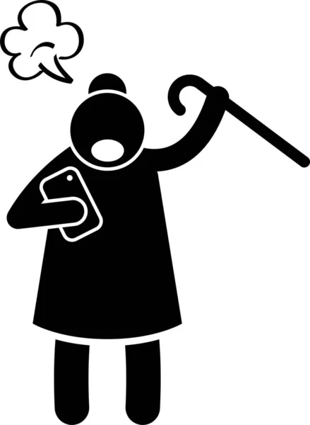 High Tech Granny Elderly Old Woman Using Computer Smartphone Stick Vector Graphics