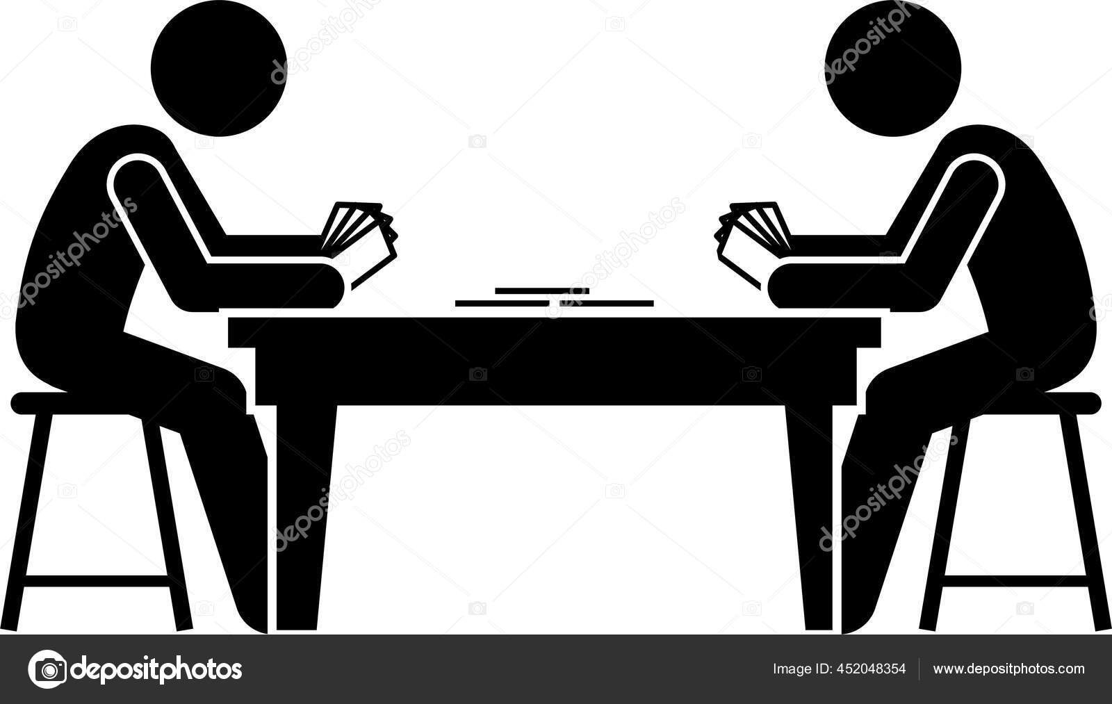 人们在桌上玩扑克牌扑克牌和麻将象形文字描绘了玩扑克牌的人的不同数量感觉和行为图库矢量图©leremy 452048354