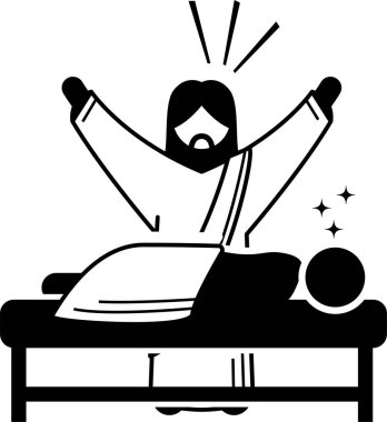 Miracles of Jesus Christ icons pictogram. Stick figure of Jesus Christ curing blind, woman, turning water to wine, exorcism, resurrection, catch fish, walking on water, feeding, and transfiguration. clipart