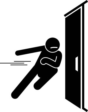 Man and Door Pictogram. Tırmanışlar, kapısı olan bir adamın çeşitli hareketlerini tasvir eder..