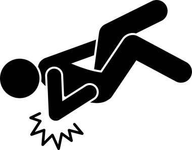 Adam düşüyor ve düşüyor. Piktogram, birinin yere düşüp vücudun farklı yerlerine vurduğunu gösteriyor. Sırtında, dirseğinde, kafasında, dizinde ve boynunda yaralar var. O da merdivenlerden düştü..