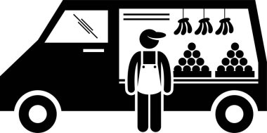 Mobil gıda kamyonu konseptinin minimalist vektör illüstrasyonu