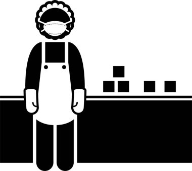 Virüs salgını üçüncü hat işçileri. Elektrik işçisi, itfaiyeci, çiftçi, muhabir, fabrika çalışanı, otel, çağrı merkezi, internet hizmetleri ve cerrahi maske takan borsa çalışanlarının vektör simgeleri.